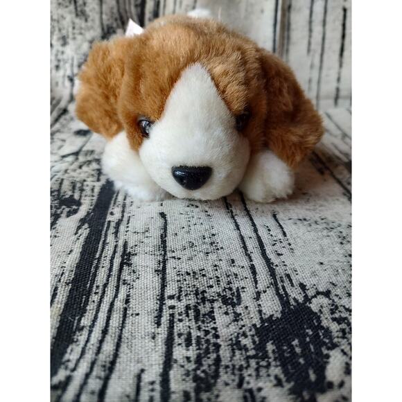 vtg Baby Beagle Dog Plush Beanbag Soft Stuffed Toy 8in Brown White Pink Bow - Picture 1 of 6